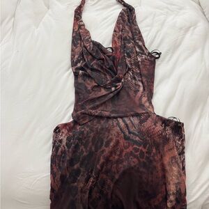 Windsor Brown Animal Print Halter Mini Dress
